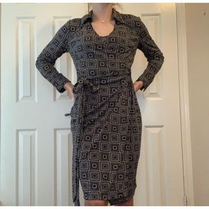 Black and white geometric wrap dress